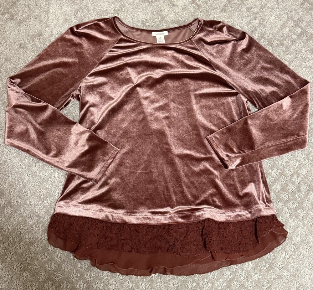 Sundance Velvet Grace Lace Top XL Mauve Dusty Rose Chiffon Hem Boho Tunic
